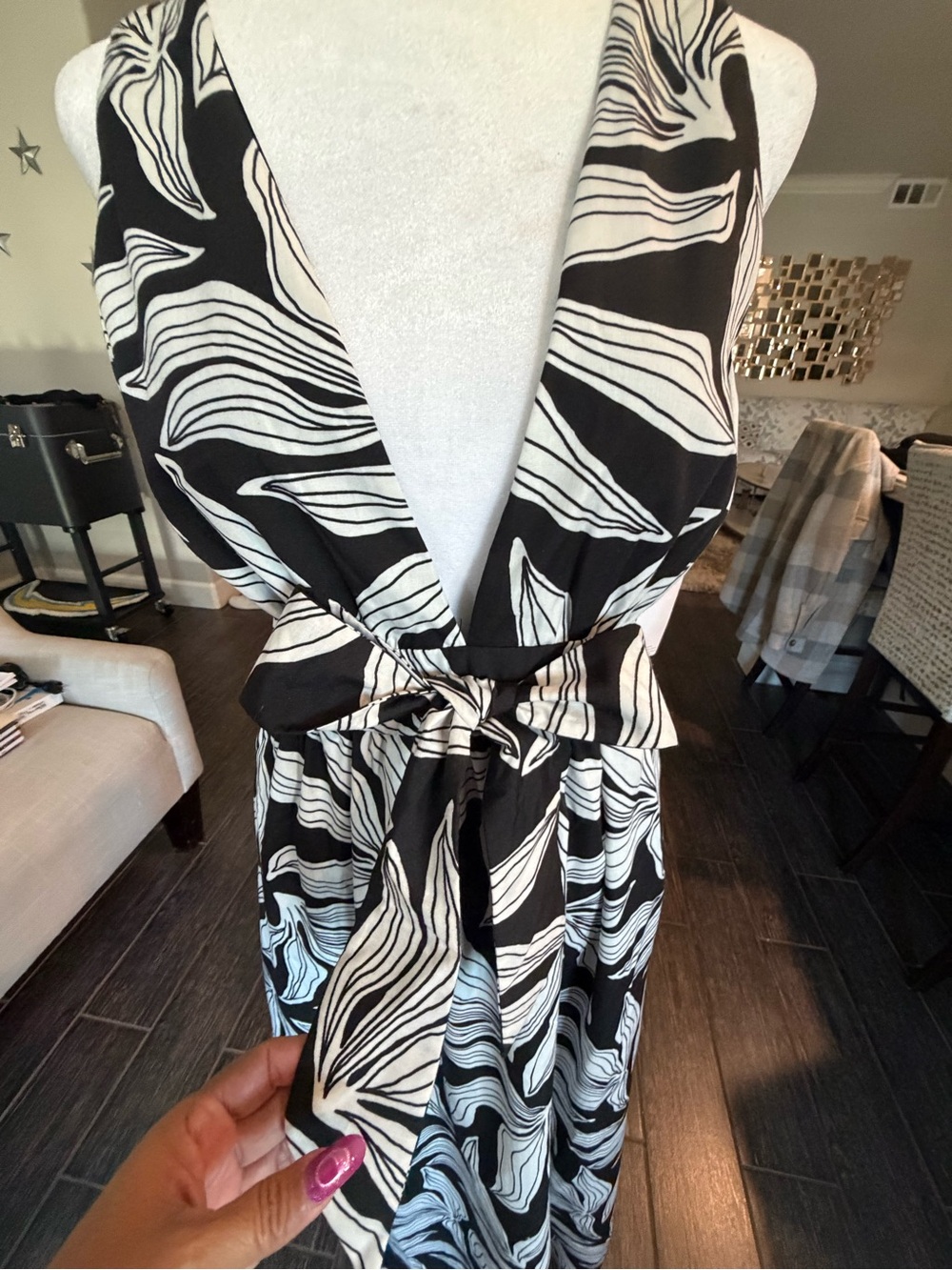 Inspired Hearts Black and White Abstract Wrap Dress